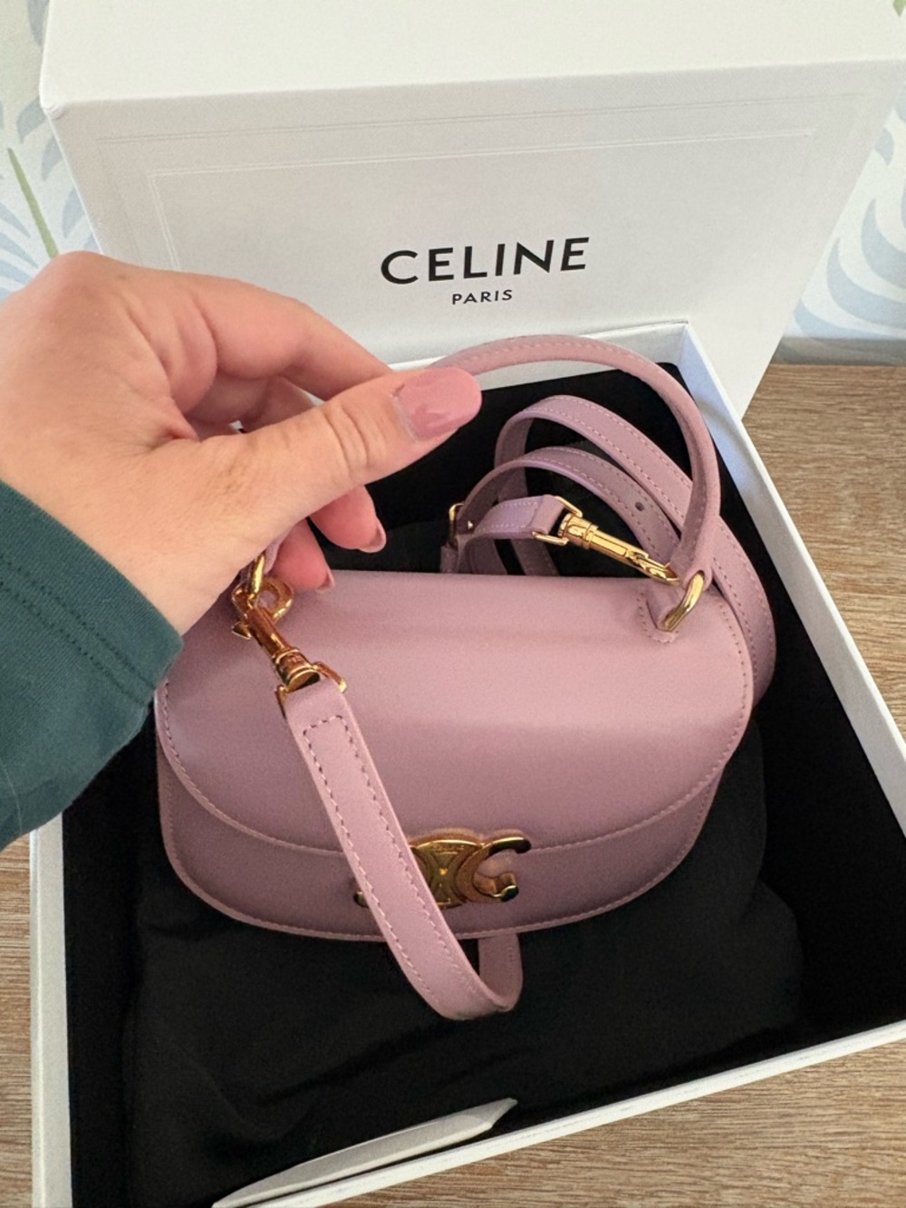 NWT Celine Mini Besace Clea in Shiny Calfskin Leather Dusty Pink - Picture 2 of 6